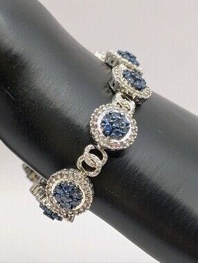 6.75ctw Ceylon Sapphire & Diamond Bracelet - 18k White Gold Over 925 Silver